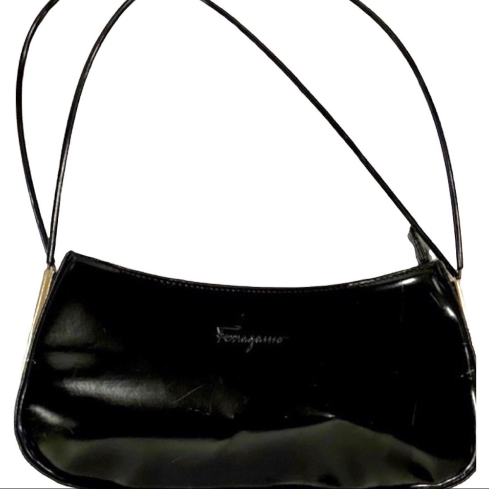 FERRAGAMO constructed style RTF  Black  Handbag VINTAGE 90s